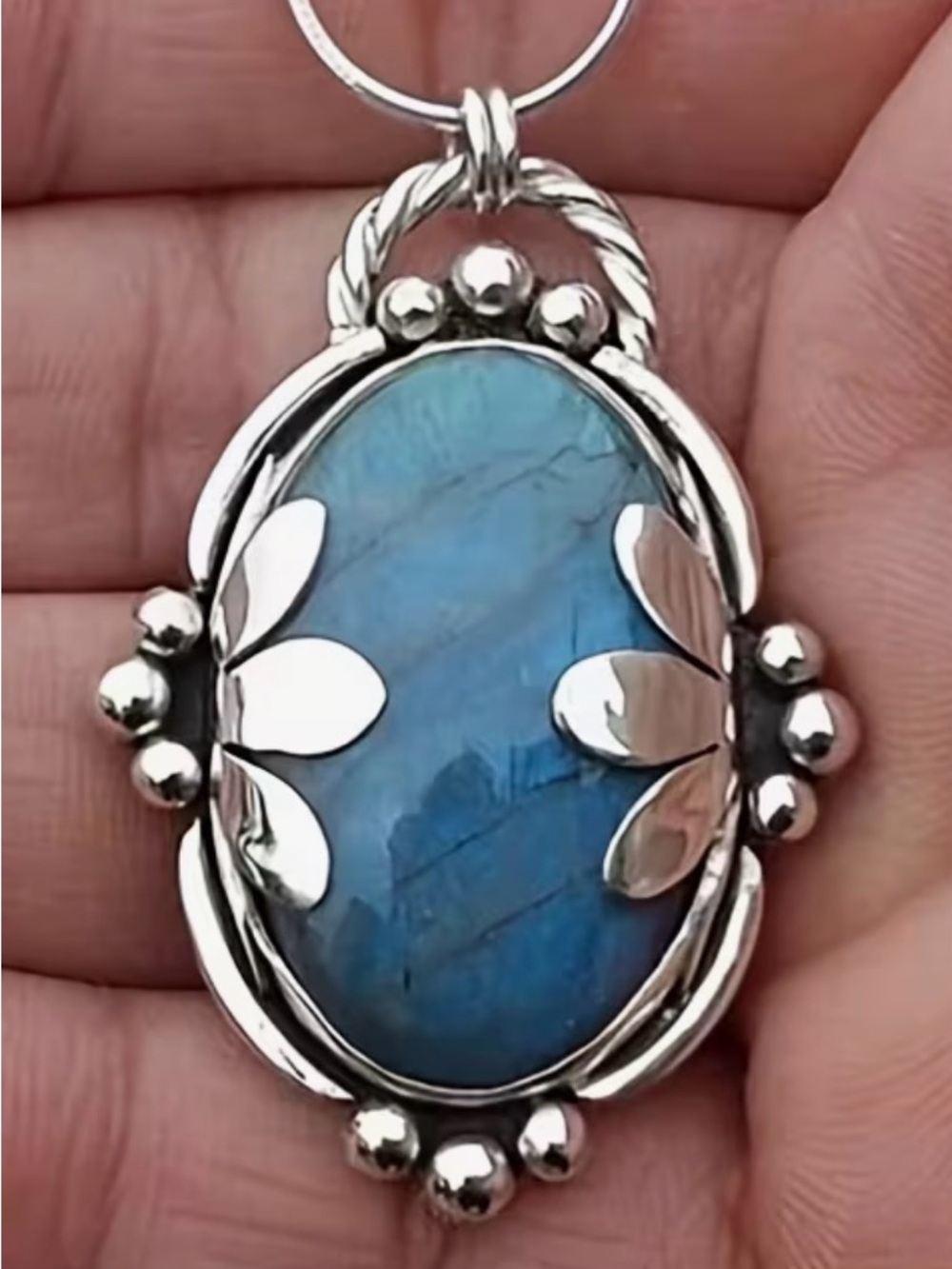 Bohemian Blue Oval Natural Stone Pendant Necklace NWT - Picture 5 of 5